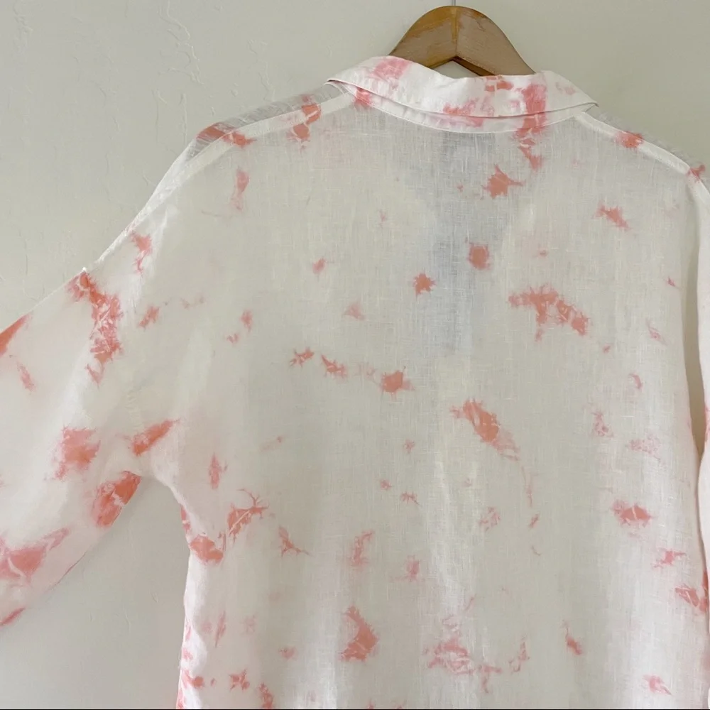 Rachel Zoe Tie Dye 100% Linen Top Pink - Picture 9 of 10